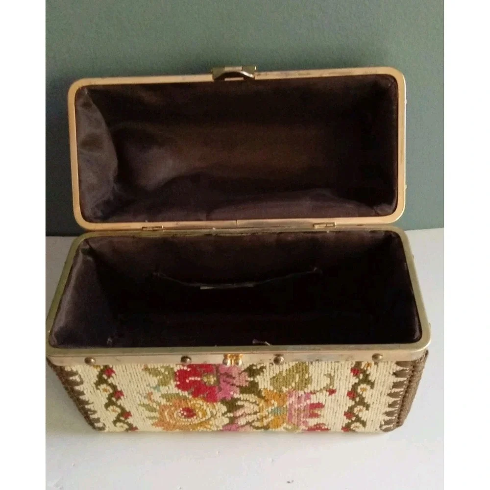 Vintage Floral Tapestry Box Handbag Purse Top Handle Unique Cottagecore Bag‎